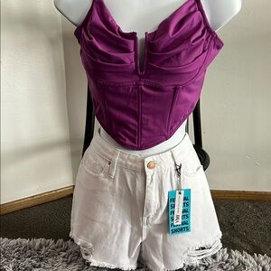 YMI White Distressed Jean Shorts High-Waisted